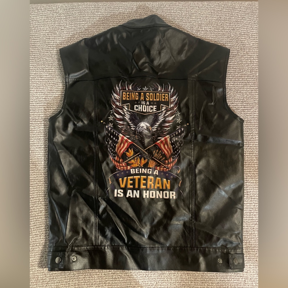 Military veteran faux leather motorcycle vest